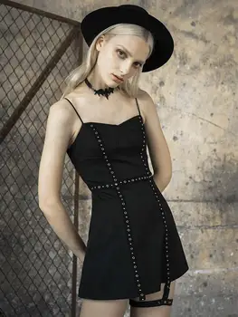 

Punk Rave Women's Goth Black Slip Dress With Leg Ring PQ-656 Asian Size XS-L