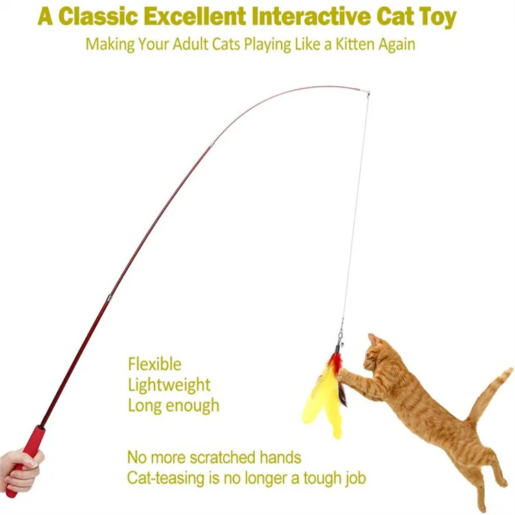 12 Pcs Funny Cat Toy Set Colorful Feather Replacement Interactive Cat Toys Kitten Feather Teasing Wand Toy Fishing Rod Gatitos