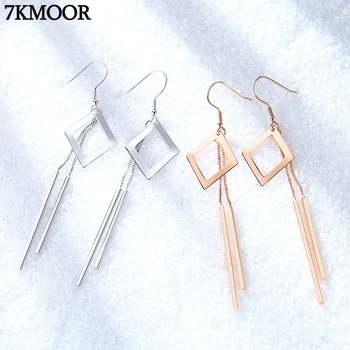 

7KMOOR 925 Sterling Silver Trendy Tassel Long Simple Geometry Drop Earrings For Women Prevent Allergy Ear Hoop Wedding Jewelry