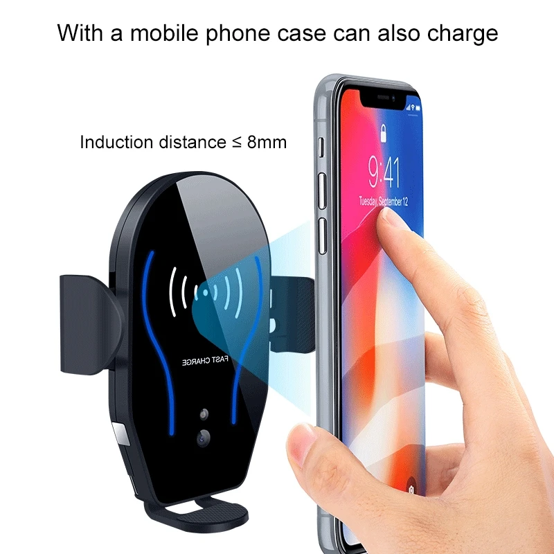 X8 QI автомобильное беспроводное зарядное устройство для iPhone 11 Pro XS Max samsung S10 интеллектуальное инфракрасное Быстрое беспроводное зарядное устройство Автомобильный держатель для телефона