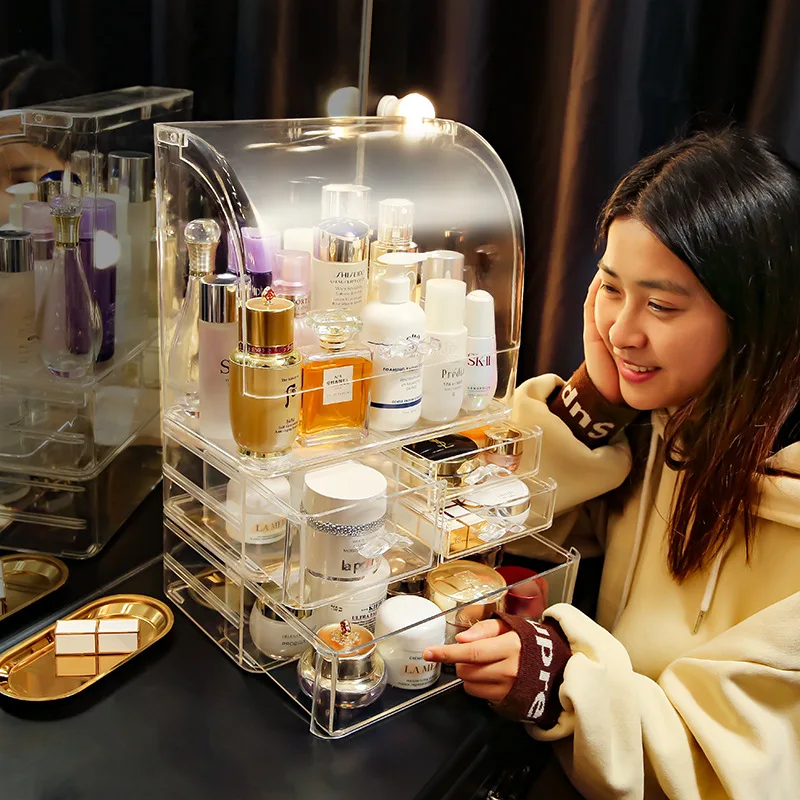 

NewTransparent Waterproof Cosmetic Storage Box Creative Removable Desktop Storage Box Acrylic Jewelry Box Drawer Storage Box