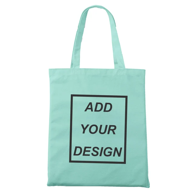 Custom Tote Bag Shopping Add Your Text Print Original Design White Zipper Unisex Fashion Travel Canvas Bags Mint