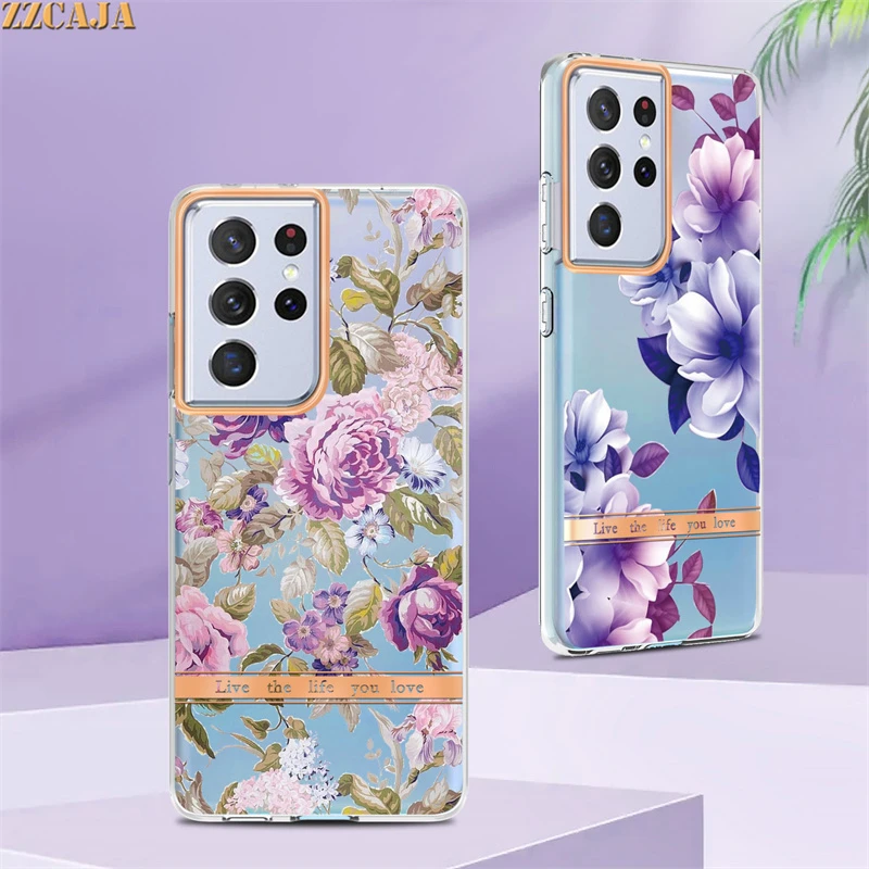 Floral Cover for Samsung Galaxy S21 Ultra S21+ S20 S22 Plus S21FE 5G Case  Hard Clear Anti Fingerprint Luxury Plating Phone Shell|Phone Case & Covers|  - AliExpress