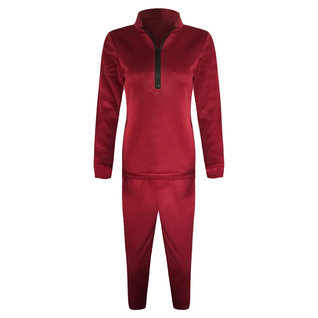 Комплект из двух предметов, женский спортивный костюм, женский модный однотонный пуловер с длинным рукавом, Толстовка и штаны, спортивный костюм, наборы# g4 - Цвет: Красный