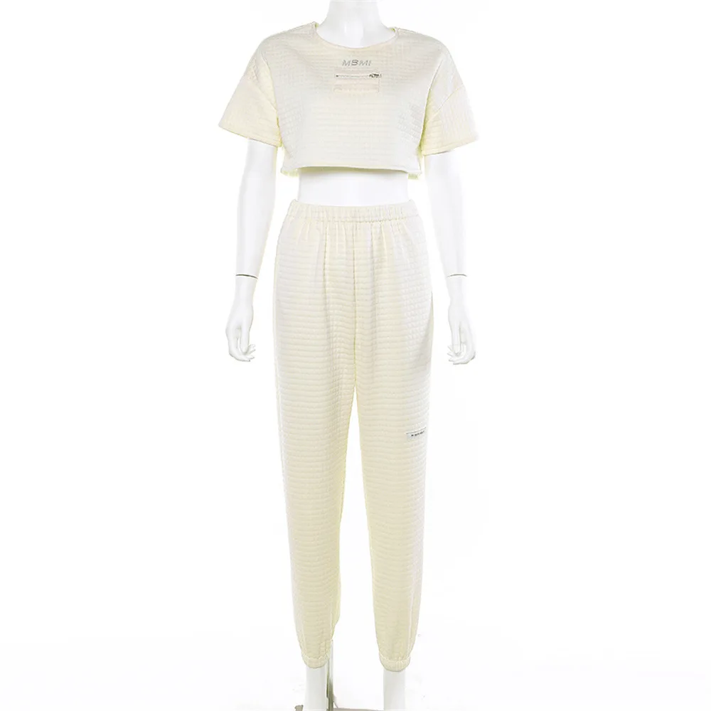 Najtaniej Dres damski dwuczęściowy zestaw z miękkiego materiału jesienny żółty Streetwear krótki rękaw krótki top + spodnie do biegania sportowy dopasowany strój dresowy