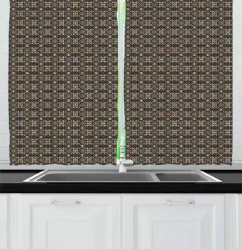 

Tan and Dark Grey Abstract Kitchen Curtains Monochrome Style Composition of Polygonal Structures in an Antique Theme for Kitchen
