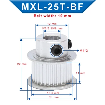 

2 pcs MXL-25T Timing Pulley Bore 5/6/6.35/8/10 mm Pulley Wheel Slot Width 11 mm Match with Width 10 mm MXL-belt For 3D Printers
