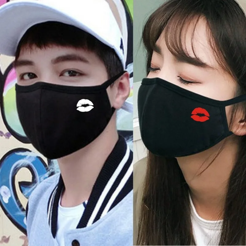 Korean Funny Expression Smile Creative Mouth Face Mask For Mouth Black Kpop Unisex Kawaii Face Muffle Mask Cotton Fashion