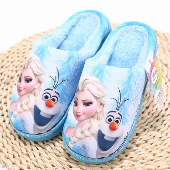 

New Anan Elsa Shoes Girls Slippers Home Cartoon Winter Shoes Kids Snow Queen 3d Plush Slippers High Quality Winter Warm Shoes