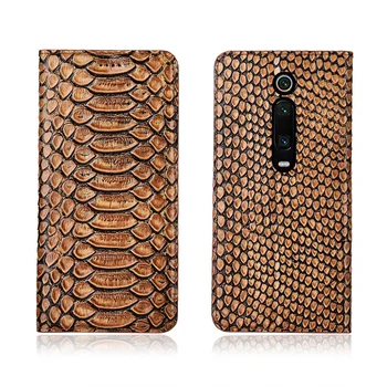 

Python pattern natural genuine leather flip cover card slot holder for Xiaomi Mi9T/Xiaomi Redmi k20 Pro phone case funda coque