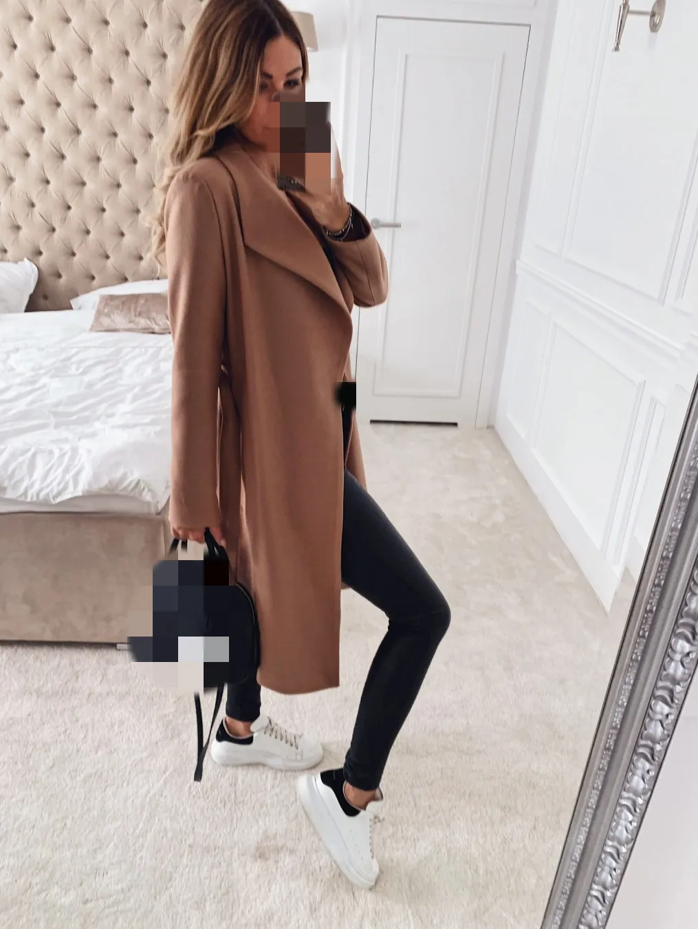 2021 Autumn Winter Black Women's Coat Trench Wool Oversize Warm Lace Up Long Coats Female Elegant Fashion Casual Outerwear Lady