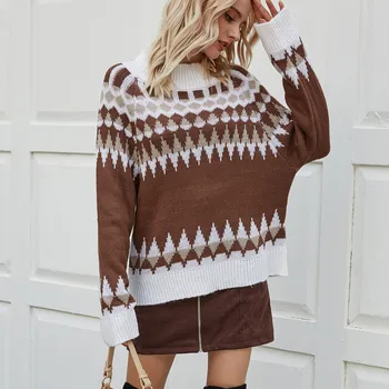 

New Fashion Women O-neck Stripe Printed Pullover Sweater Casual Comfortable Long Sleeves Sweater For Ladies Winter #3