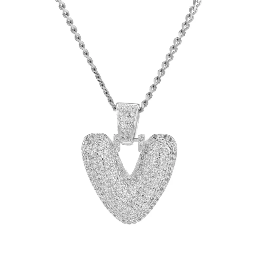Большой размер Bling CZ пользовательский пузырьковый начальный кулон из букв медь A-Z начальный Кулон золото, розовое золото, Посеребренная Очаровательная Ожерелье