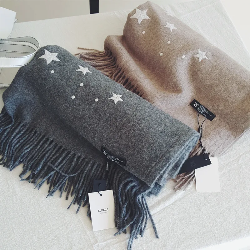 

2019 New Winter Starry Cashmere Scarf Female Stars Wool Shawl Women Scarf Elegant Warm Thick Pashmina