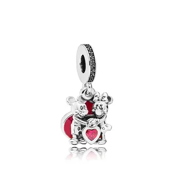 

Real 925 Sterling Silver Red Crystal Mickey Mouse Charm Beads Fit Original Pandora Charm Bracelet Necklace DIY Jewelry