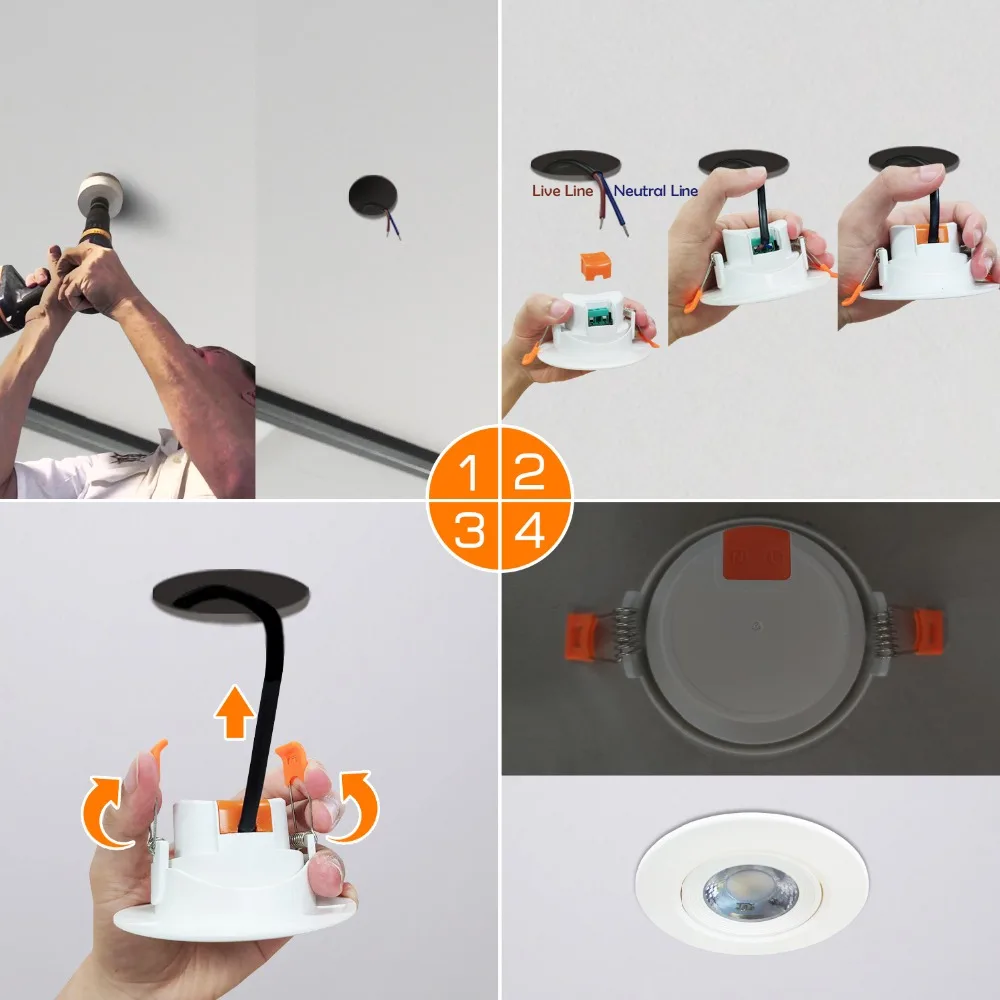 Directional 12W LED Recessed Ceiling Spotlight Vaulted Ceiling LED Cool White 5000K 4 Inch Rotatable Downlight AC100~240V
