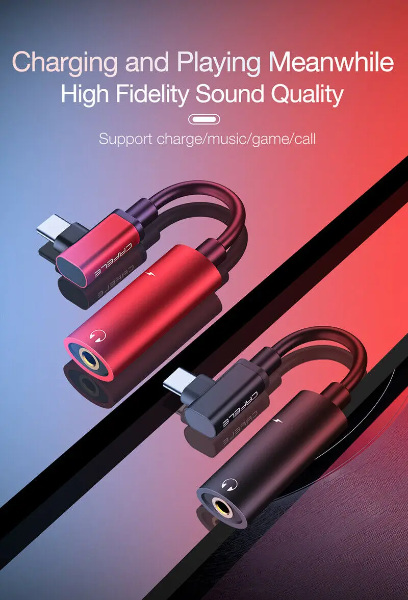 

New Type C to 3.5mm Jack TypeC Audio Splitter Headphone Cable Aux Earphone Adapter Charger for Xiaomi Mi6 Mix2 Huawei Samsung