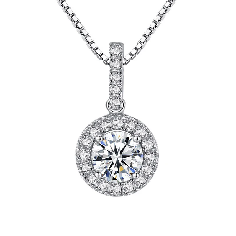 Блестящий 2.0ct огромный Муассанит Платиновое Покрытие S925 Серебряное ожерелье с подвеской для невесты женские бриллиантовые пробные Свадебные ювелирные изделия - Цвет камня: 1.0ct