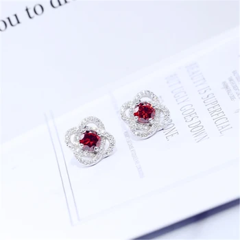 

S925 Sterling Silver Woman Earrings Classic Boutique Jewelry Mg Rose Rotating Red Zircon Temperament Female Earrings