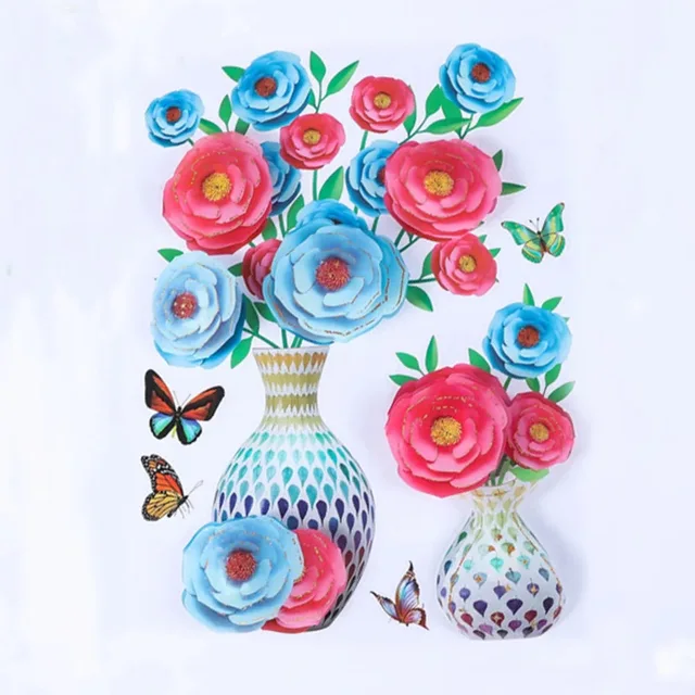 3D simulation rose flower sticker stereo simulation vase wall sticker home background decoration waterproof self-adhesive gray