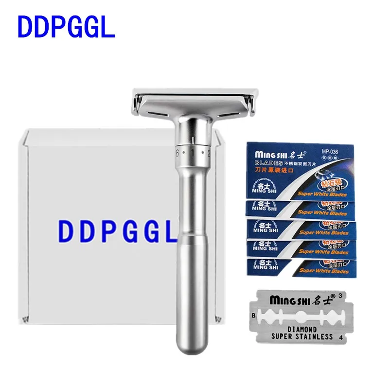 

DDPGGL Men Shaver Razor Adjustable Safety Double Shaver Razor Classic Safety Razor Mingshi Shaver Razor Blades with 5 Blades