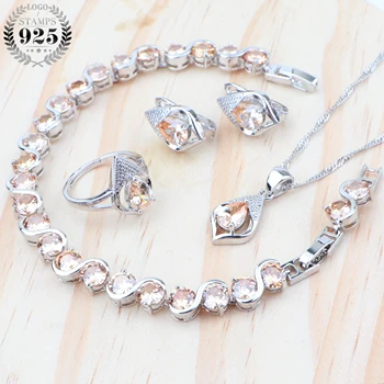 

Luxury Jewelry Sets Silver 925 Champagne Zirconia Earrings Necklace Bridal Jewelry Pendant Earrings Rings Bracelets For Women