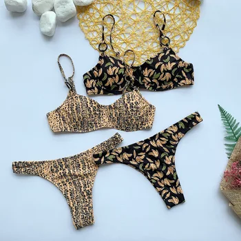 

Women Bikini Fruit Printing Leopard Two Piece With Wire Bathing Suit