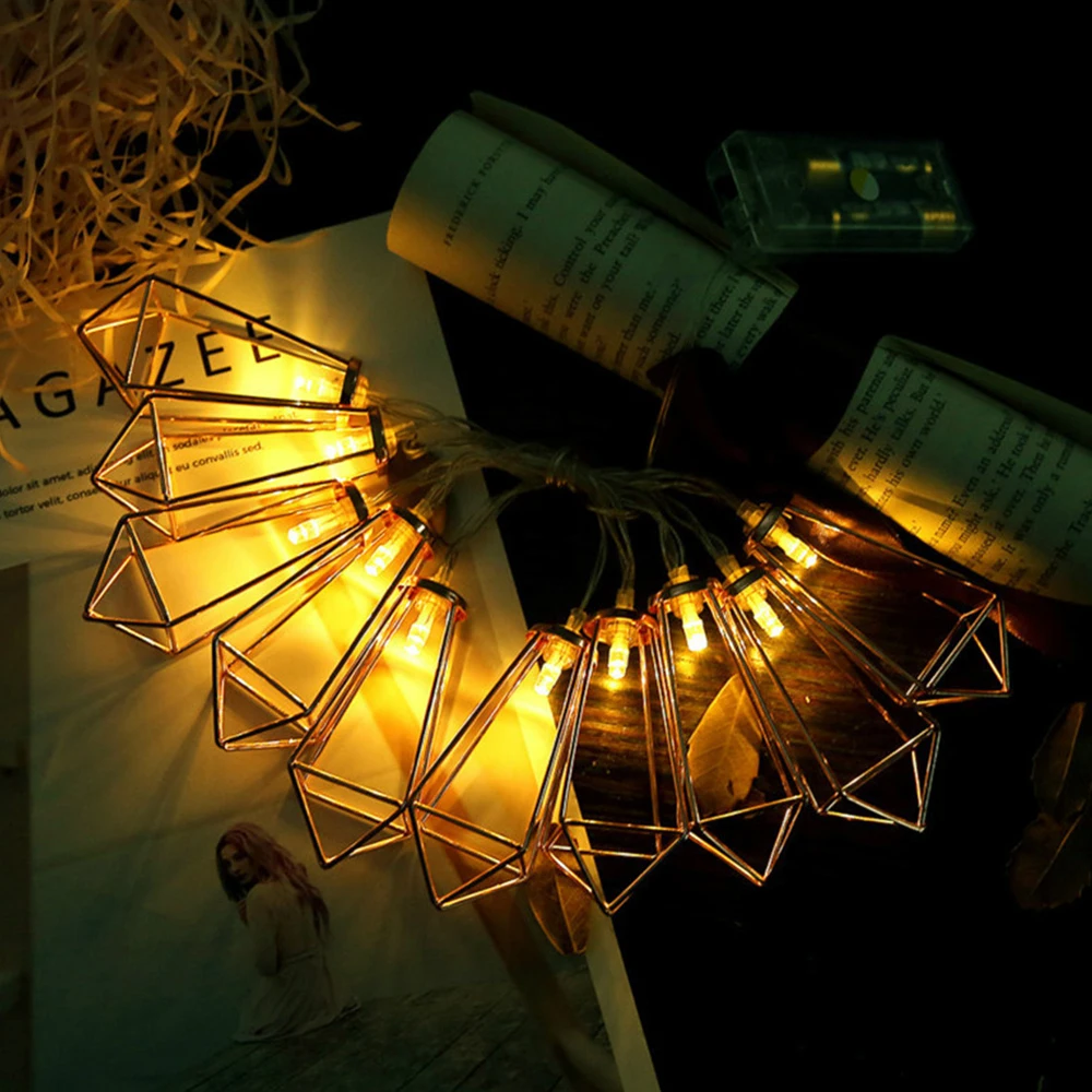 10-20LED Rose Gold Metal Diamond String Fairy Light Christmas Wedding Lamp New Year Home Decoration Warm White String Lights 6