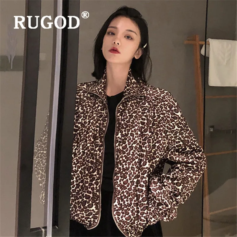 RUGOD леопардовая твидовая куртка для женщин, женские куртки, уличная одежда, укороченный топ со стоячим воротником, свободная Мода, зимняя одежда, уличная одежда