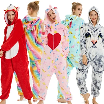 

Winter Adult Kugurumi Animal Pajamas Stitch unicornio Sleepwear Pink Love Unicorn Sets Women Flannel Kigurumi Onesie Sleepwear
