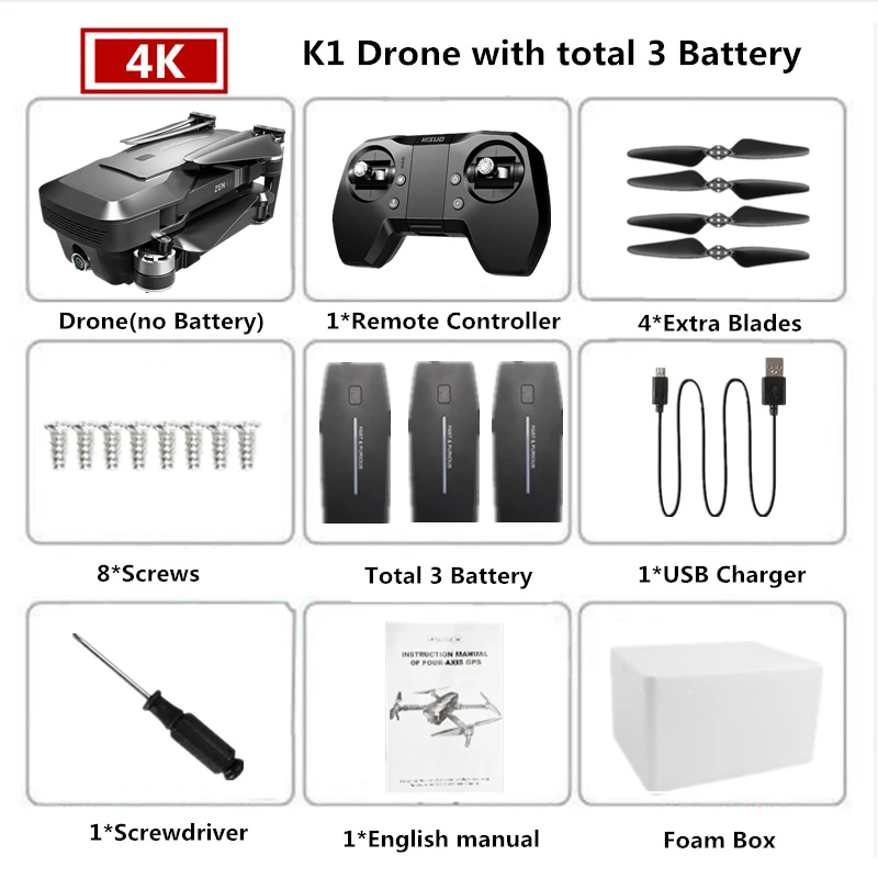 Visuo ZEN K1 Радиоуправляемый Дрон с GPS 4K Квадрокоптер с камерой управление жестами Квадрокоптер Flight 28mins следить за мной Дрон VS F11 B4W SG906 - Цвет: Foam Box 3B