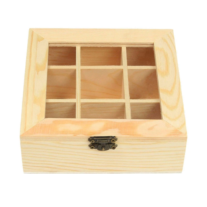 Деревянный чайный мешок, органайзер для ювелирных изделий, коробка для хранения, 9 отсеков, чайный ящик, органайзер, деревянный пакет сахара, контейнер