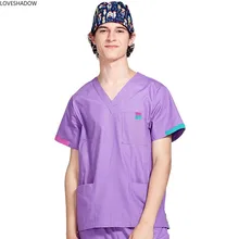Мужской Топ из чистого хлопка, медицинская форма медсестры, одежда для доктора, Классическая рубашка с v-образным вырезом и коротким рукавом(только топ