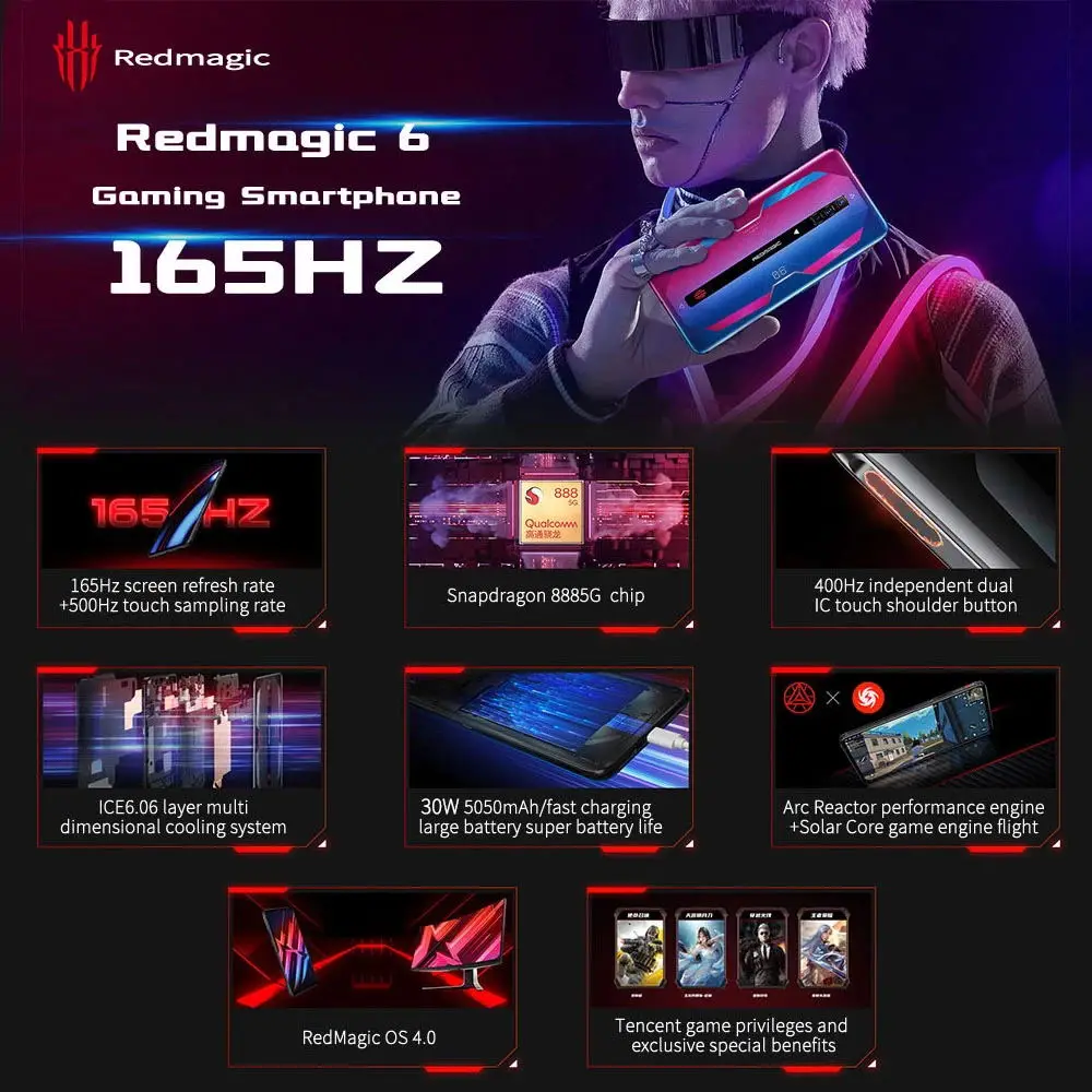 US $575.00 Nubia RedMagic 6 5G Gaming Global Version Smartphone 68 165Hz AMOLED Snapdragon 888 Octa Core 30W fast charge Red Magic 6
