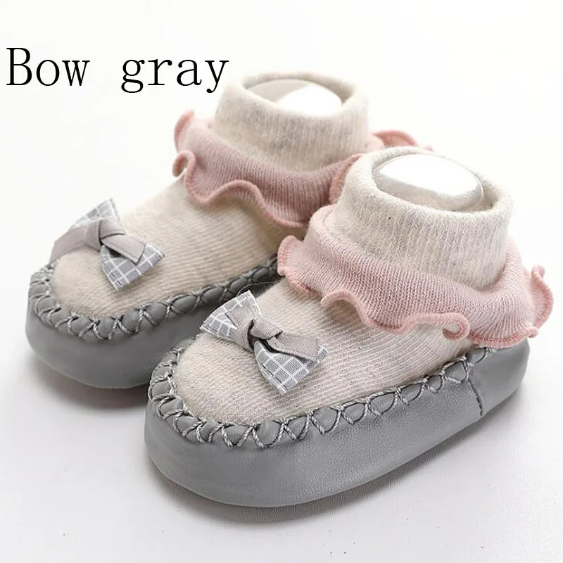 Bow gray Новые милые детские носки для малышей с героями мультфильмов Нескользящие милые повседневные детские носки - Цвет: Bow gray
