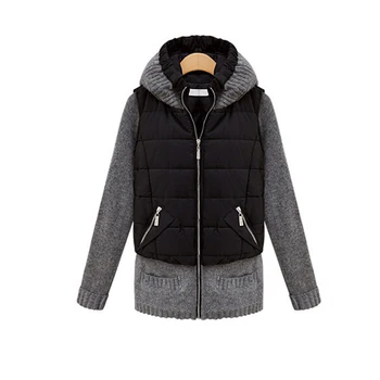 

Lucyever Thick Women Parkas Coat Autumn Winter Knit Patchwork Hooded Cotton Down Jacket Fashion Warm Ladies Black Clothes 2020