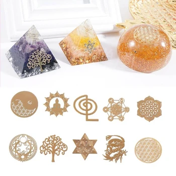 

30Pc 7 Chakra Copper Energy Tower Orgonite Sticker Flower Life Tree Pyramid Epoxy Resin Fillings Material Jewelry Making