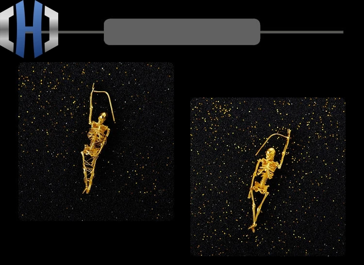 Серьги-скелеты из чистого золота 24K с черепом, мужские и женские золотые серьги