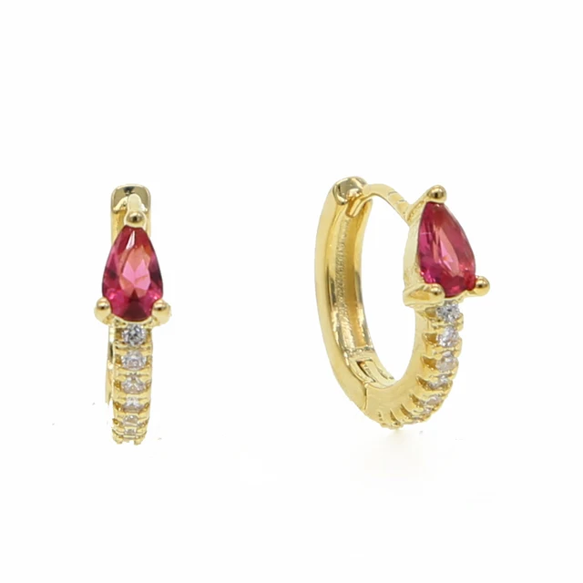 5 colors teardrop birthstone cz mini small huggie hoop earring minimal delicate multi piercing small earrings red
