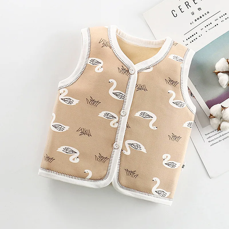 Swan khaki vest Детский жилет из хлопка с принтом героев мультфильмов; плотные жилеты для мальчиков и девочек; Верхняя одежда для младенцев; детская зимняя одежда для маленьких мальчиков и девочек - Цвет: Swan khaki vest