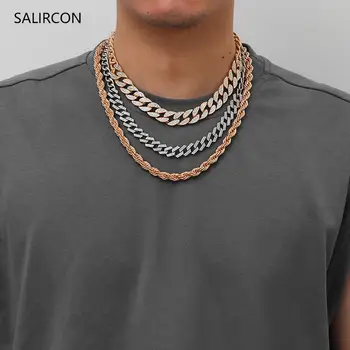

Salircon Multi Layer Miami Curb Cuban Chain Necklace Punk Chunky Choker Rhinestone Necklaces for Women Men Hiphop Trendy Jewelry