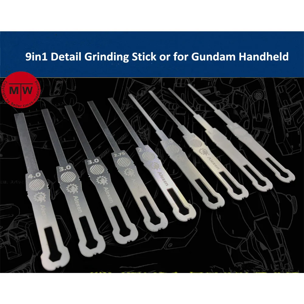 9in1 outils de construction de modèle de fichier de bâton de meulage de détail pour Gundam 1/144 décoration tenue dans la main d'échelle AJ0068