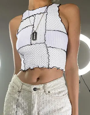 sexy camisole IAMSURE Contrast Color Bandage Knitted Tube Top See Throuogh Sexy Hollow Out Sleeveless Slash Neck Cropp Tops Women 2022 Fashion gym bra