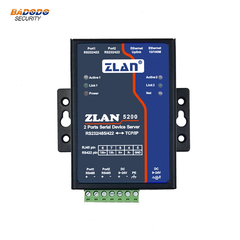 Industrial dual serial device server Switch converter ZLAN5200 2 port RS232 RS485 RS422 to Ethernet RJ45