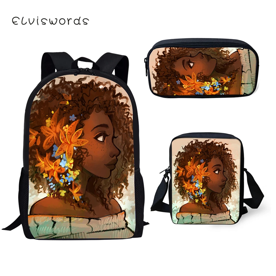 ELVISWORDS детский школьный рюкзак черный с рисунком афро для девочек школьные