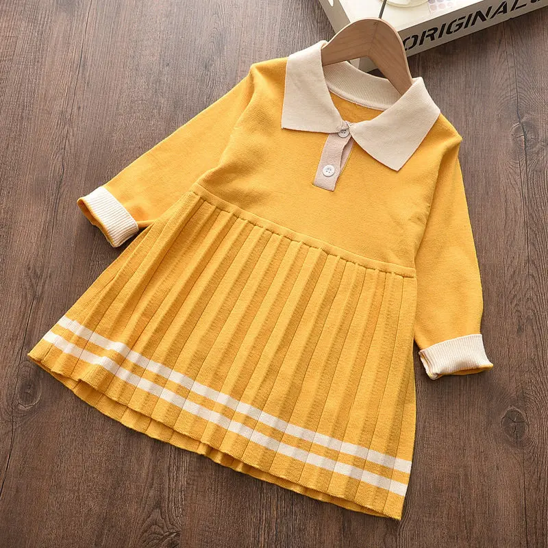 Cute Baby Girl Princess Dress Solid Long Sleeve Children's Clothing Brief Sweet Tutu Party Dresses 2021 New Costume | Детская одежда