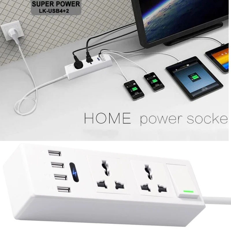 Удлинитель электрический универсальный 2 штырька 1 8 м 4 USB порта|Удлинители