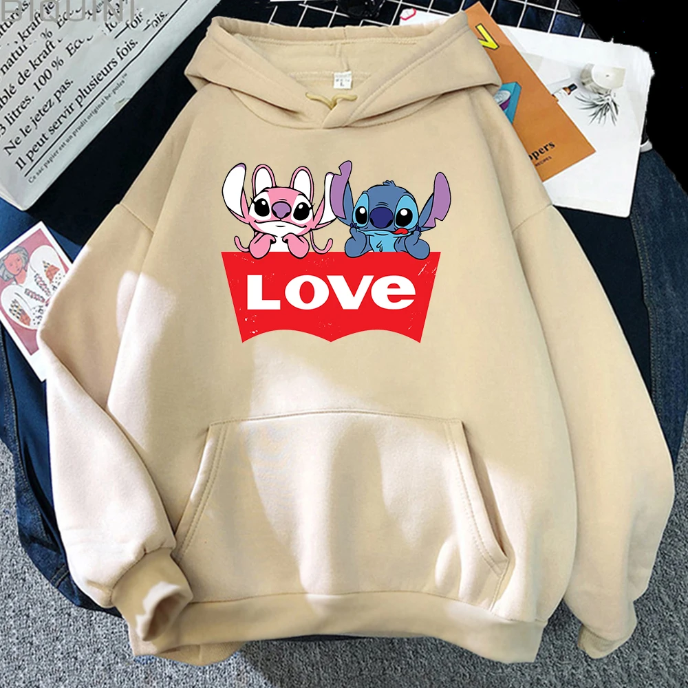 Anime Disney Kawaii Print Hoodies Mens Lilo Stitch Love Cartoon Sweatshirts Autumn Fleece Soft Hoodie Hip Hop Street Hooded Male