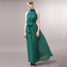 Женское торжественное однотонное свадебное вечернее длинное платье без рукавов с гофрированным воротником Элегантное длинное шифоновое платье с поясом