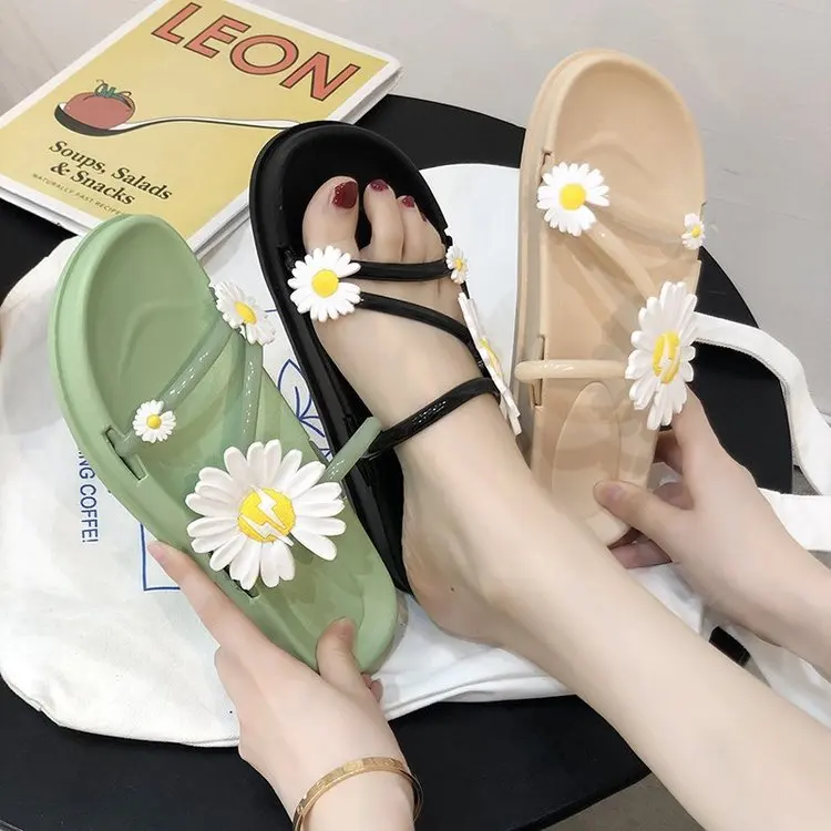 

cheap Plus Size flowers Quality Women Slippers Summer Outdoor Toe Flat Sandals Comfortable Casual Ladies Slides Women Sandals